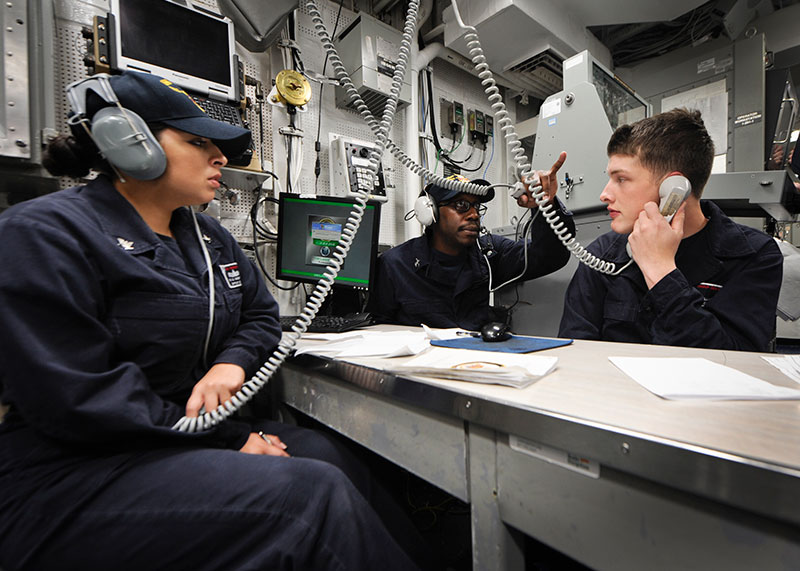 Destroyer's central control station during a drill/U.S. Navy